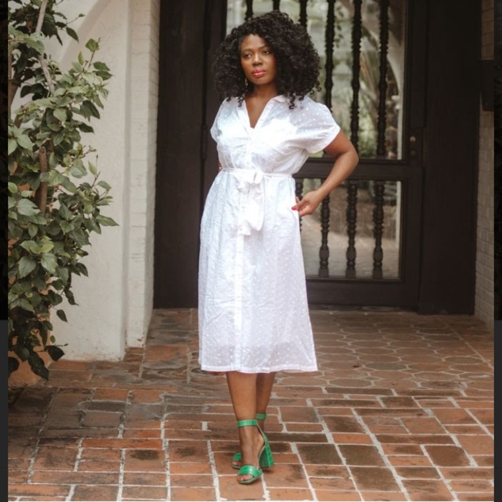 Eyelet Midi Shirt Dress